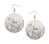 Floral Herbs Botanical Engraving Leather Round Earrings Daily Accessories Working At Work Women'S Fashion