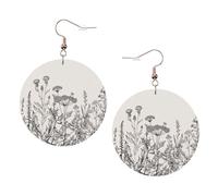 Floral Herbs Botanical Engraving Leather Round Earrings Daily Accessories Working At Work Women'S Fashion