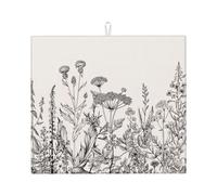 Floral Herbs Botanical Engraving Print Absorbent Dish Drying Mat for Kitchen Accessory Counter Pad Foldable Reusable