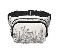 Floral Herbs Botanical Engraving Print Fashion Waist Packs Square Layer Waist Bag Black Belt Bag with Adjustable Strap, Black, One Size