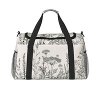 Floral Herbs Botanical Engraving Print Functional Travel Tote Ample Space Travel Bag Foldable Carry On Tote for Weekender