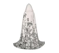 (Floral Herbs Botanical Engraving) Print Hooded Cape For Teenagers Costume Party, Halloween Hooded Cape Soft and Elastic,S