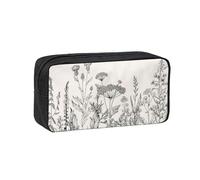 Floral Herbs Botanical Engraving Print Large Pencil Case Big Capacity Pen Case Durable Pencil Box Stationery Bag for Travel Makeup