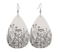 Floral Herbs Botanical Engraving Print Leather Teardrop Dangle Earrings Fashion