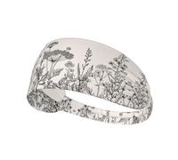 Floral Herbs Botanical Engraving Print Non-Slip Elastic Running Headband, Sweat Absorbing Stretchy Hair Bands For Gym Yoga, Soft Skin-Friendly Foldable Workout Headband