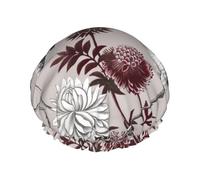 Floral Herbs Botanical Engraving Printed Double-Layer Waterproof Shower Cap - Reusable Spa & Face Mask Bathing Hat for Travel, Home Care & Beauty Routine