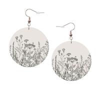 Floral Herbs Botanical Engraving Printed Faux Leather Earrings Set For Women, 1 Pair Lightweight Dangle Drop Pierced Earrings Jewelry Gifts For Women