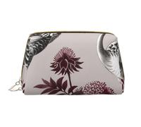 Floral Herbs Botanical Engraving Printed Makeup Bag for Women Portable Leather Make up Bag Travel Zipper Cosmetic Bags Organizer