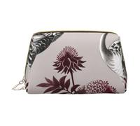 Floral Herbs Botanical Engraving Printed Small Makeup Bag Portable Leather Make up Bag Travel Zipper Cosmetic Bags Organizer for Women