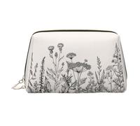 Floral Herbs Botanical Engraving Printed Zippered Toiletry Bag, Wide Open Storage Case for Personal Care Items and Cosmetics