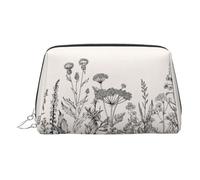 Floral Herbs Botanical Engraving PVC Leather Makeup Bag Cosmetic Pouch Travel Organizer Toiletry Clutch