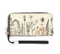 Floral Herbs Botanical Engraving RFID Blocking Wallet for Women,Clutch With Change Pocket, Wristlet Wrist Strap with Card Slots