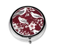 Floral Herbs Botanical Engraving Round Pill Box - Full Print Design, Metal Electroplated Compact Medicine Case for Travel, Fits Pockets & Wallets