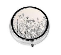 Floral Herbs Botanical Engraving This Small, Round, Three-Compartment Travel Pill Box is Perfect for Storing Daily medications, Vitamins, and on-The-go.