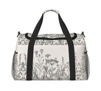 Floral Herbs Botanical Engraving Travel Duffel Bag Weekend Bag Weekender Overnight Carry On Hand Bag Workout Sport Hospital