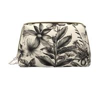Floral Herbs Botanical Pattern Leather Hand-Held Zipper Makeup Bag Storage Bag Portable Lipstick Pouch Toiletry Bag
