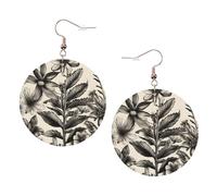 Floral Herbs Botanical Pattern Leather Round Earrings Daily Accessories Working At Work Women'S Fashion