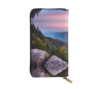 Floral Herbs Botanical Pattern Leather Wallets for Women Man, Wallets Large Billfold with 12 Card Slots,Wallet Passport wallet, Canadian Smokey Mountain Cliff, One Size