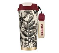 Floral Herbs Botanical Pattern Print Coffee Tumbler with Dual Use Lid & Straw, Portable Travel Mug for Home Office