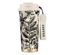 Floral Herbs Botanical Pattern Print Coffee Tumbler with Dual Use Lid & Straw, Portable Travel Mug for Home Office