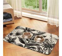 Floral Herbs Botanical Pattern Print Pet Feeding Mat Dog Mat for Food and Water Bowl Dogs Water Dispenser Mat Dogs Accessories