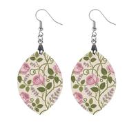 Floral Herbs Botanical Pattern Print Wooden Earrings Lightweight Geometric Pendant Vintage Jewelry for Women Gift, Boho Wood Earrings for Daily & Special Occasions, Circular, Wood, wood