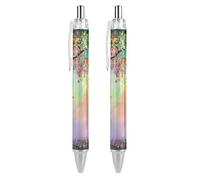 Floral Herbs Weeds Alternative Watercolor Ballpoint Pen for Men Women 2 PCS | Funny Retractable Medium Point 0.5mm Pen with Soft Grip Smooth Writing