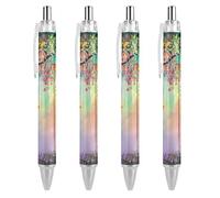 Floral Herbs Weeds Alternative Watercolor Ballpoint Pen for Men Women 4 PCS | Funny Retractable Medium Point 0.5mm Pen with Soft Grip Smooth Writing