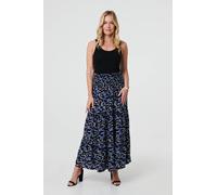 Floral High Waist Shirred Maxi Skirt Izabel London Blue 16