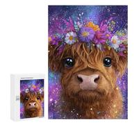 Floral Highland Cow Galaxy Art Print Puzzle 1000 Teile Schwer Puzzle Spielzeug Lernspiel Impossible Herausforderungsspielzeug Für Erwachsene Kinder 300 PCS