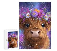 Floral Highland Cow Galaxy Art Print Puzzle 1000 Teile Schwer Puzzle Spielzeug Lernspiel Impossible Herausforderungsspielzeug Für Erwachsene Kinder 1000 PCS