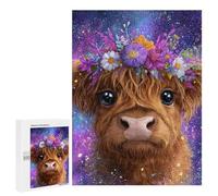 Floral Highland Cow Galaxy Art Print Puzzle 1000 Teile Schwer Puzzle Spielzeug Lernspiel Impossible Herausforderungsspielzeug Für Erwachsene Kinder 500 PCS