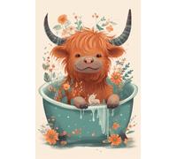 Floral Highland Cow in Bathtub 11ct Counted Cross Stitch Stamped Pre Printed Cross Stitch Embroidery Kits for Adults Starter DIY Embroidery Needlework Kit with Patterns 40×60cm(e-l31)