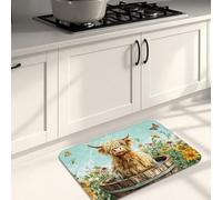 Floral Highland Cow Kitchen Mats for Floor, Vintage Botanical Soft Mats, Spring Cushioned Comfort Washable Non Slip Decor Rugs for Kitchen Sinks Laundryroom Bathroom 20x31 Inch