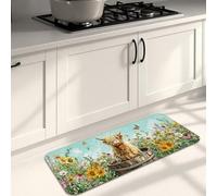 Floral Highland Cow Kitchen Mats for Floor, Vintage Botanical Soft Mats, Spring Cushioned Comfort Washable Non Slip Decor Rugs for Kitchen Sinks Laundryroom Bathroom 16x47 Inch