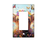 Floral Highland Cow Light Switch Cover Plate, Colorful Wildflowers for Spring Decor, Thermoplastic Wall Plate, Standard Size Single Rocker