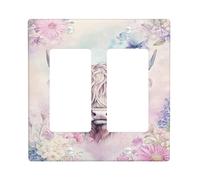 Floral Highland Cow Light Switch Cover Plate/Outlet Covers, Pastel Flower Design for Spring Decor, Thermoplastic Wall Plates, Standard Size Double Rocker