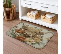 Floral Highland Cow Quick Dry Bath Mat, Vintage Rustic Farmhouse Absorbent Non Slip Shower Mat, Autumn Country Washable Bath Rugs for Bathroom Toilet Restroom Decorative 16x24 Inch