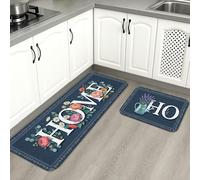 Floral Home Kitchen Mats for Floor, Rustic Retro Botanical Soft Mats, Spring Cushioned Comfort Washable Decor Rugs for Kitchen Sinks Laundryroom Bathroom 2pcs