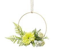 Floral Hoop Wreath 7.5 Inch Artificial Flower Wreath Round Wooden Frame Garland for Door Wedding Party Home Decor Green Gerbera Daisy