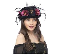 Floral Horn Top Hat Ladies Deluxe Halloween Fancy Dress Accessory + Flowers