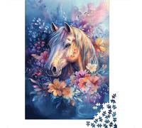 Floral Horse 1000 Pieces Precise Interlocking Fit Watercolor Art Gift for Adults Frameable Puzzle Social Gathering Game Limited Edition 52x38cm/1000pcs