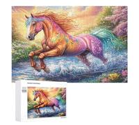Floral Horse Charging Through Waters 1000 Piece Jigsaw Puzzle for Adults Indoor Brain Workout Logical Mastery Gift for Challenge Lovers 1000 PCS