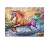 Floral Horse Charging Through Waters 500 Piece Jigsaw Puzzle for Adults Jigsaw Weekend Chill Out Activity Challenging Colourful Puzzle for Friends 500 PCS