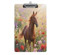 Floral Horse Print Acrylic Clipboard 8.5 X 12.5 Inches | Lightweight A4 Clipboards with Pen Holder for Office, Students, Nurses, Teacher, Students,Women, Men, Girls, Boys