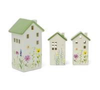 Floral House Tealight Holder | Ceramic House Shaped Tea Light Holder With Flowers | Meadow House Candle Holder - Design Varies One Supplied