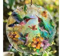 Floral Hummingbird Acrylic Sun Catcher, 3.15in Acrylic Hummingbird Hanging Ornament for Tree Window, 3D Effect Car Hanging Ornament Indoor Outdoor Decor Gifts for Bird Lover (Green F 1pcs)
