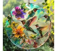 Floral Hummingbird Acrylic Sun Catcher,Faux Stained Glass Indoor Window Hanging Ornament,Gardener Suncatchers Gift for Garden Lovers Bird Lover