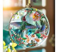 Floral Hummingbird Acrylic Sun Catcher,Faux Stained Glass Indoor Window Hanging Ornament,Gardener Suncatchers Gift for Garden Lovers Bird Lover