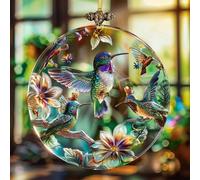 Floral Hummingbird Acrylic Sun Catcher,Faux Stained Glass Indoor Window Hanging Ornament,Gardener Suncatchers Gift for Garden Lovers Bird Lover